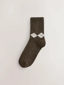 Outlet Next Neutral Argyle Thermal Wool Blend Ankle Socks 3 Pack With Silk