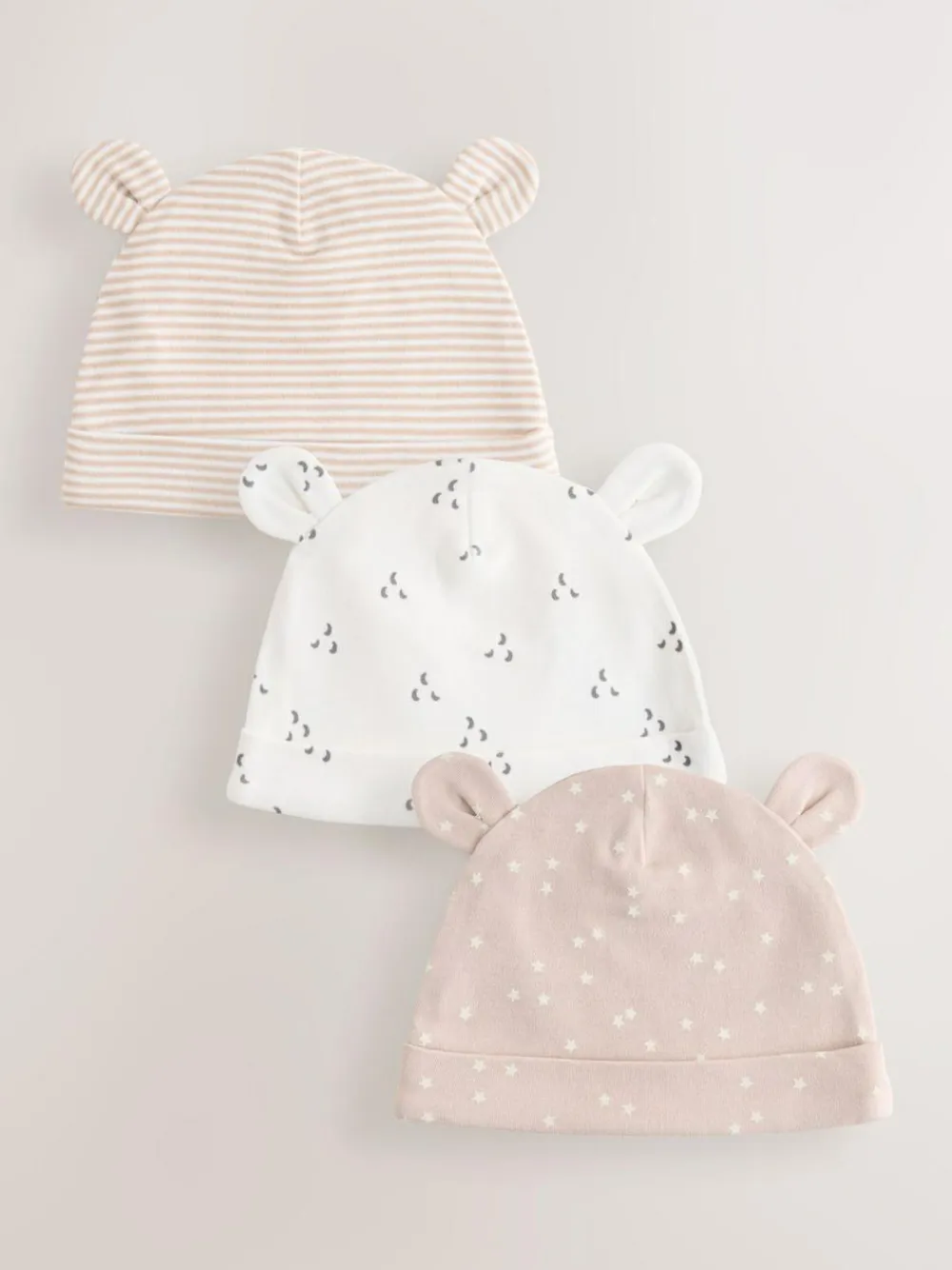 Hot Next Neutral Baby 100% Cotton Beanie Hats 3 Pack (0-12mths)
