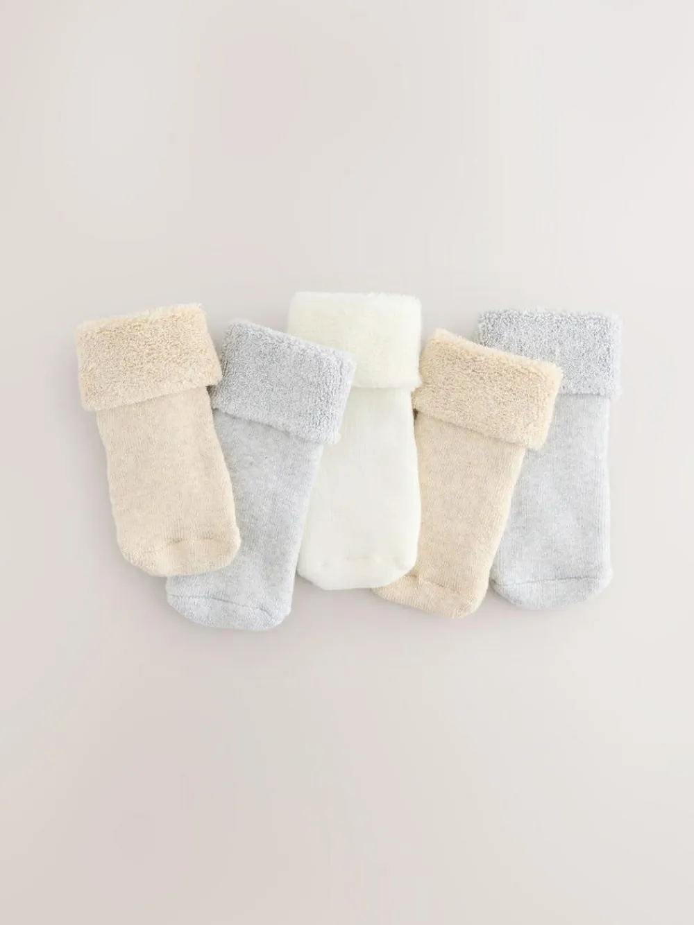 Next Neutral Baby Roll Top Towelling Socks 5 Pack (0mths-2yrs)^BOY Unisex|Socks