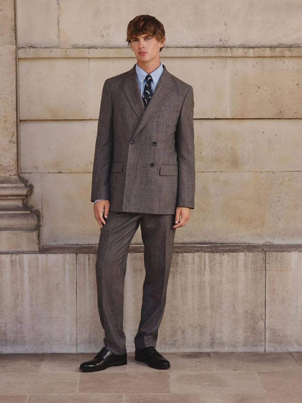 Hot Next Neutral Double Breasted Merino Wool Blend Suit Jacket