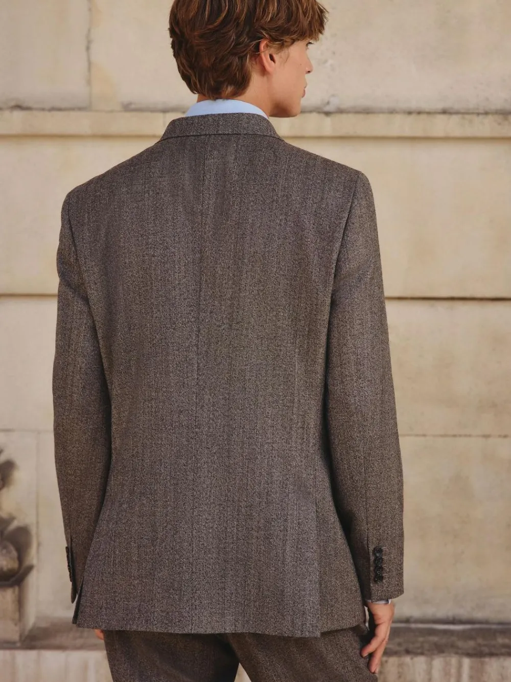 Hot Next Neutral Double Breasted Merino Wool Blend Suit Jacket