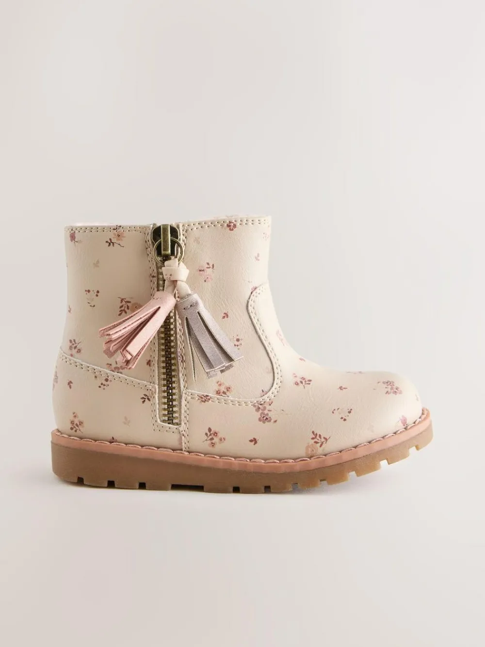 Best Next Neutral Floral Wide Fit (G) Chelsea Zip Tassel Ankle Boots