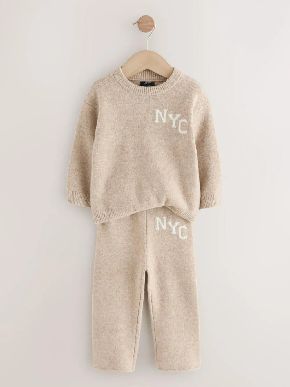 Outlet Next Knitted NYC Varsity Jumper and Joggers Set (3mths-7yrs) Neutral