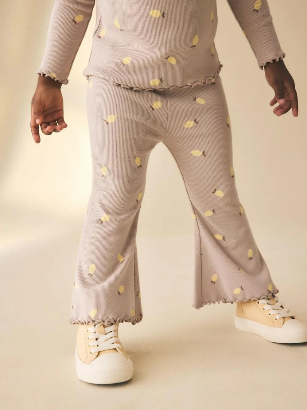 Next Neutral Lemon Print Rib Flare Leggings (3mths-7yrs)^ Pants & Leggings|Pants & Leggings