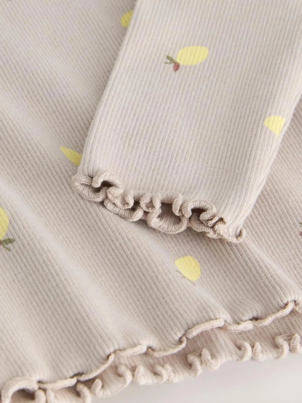 Next Neutral Lemon Print Rib Long Sleeve T-Shirt (3mths-7yrs)^ Newborn Clothing|Tops