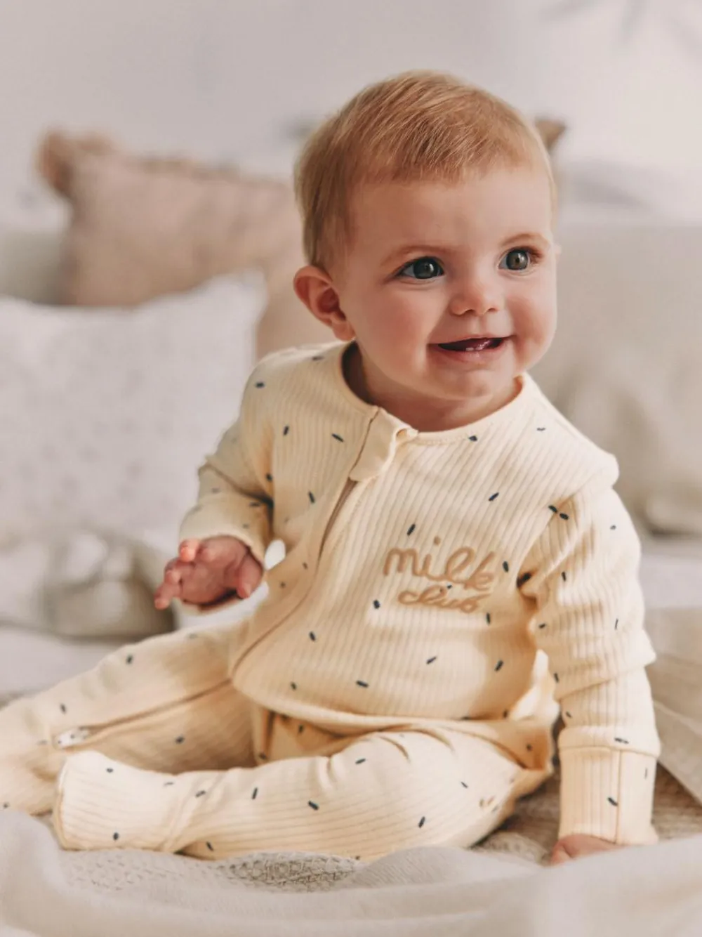 Discount Next Neutral Milk Club Baby Two Way Zip 100% Cotton Sleepsuits 3 Pack (0mths-2yrs)
