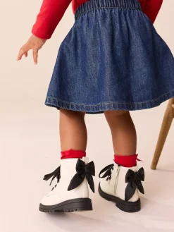 New Next Neutral Minnie Mouse Bow Detail Lace Up Ankle Boots