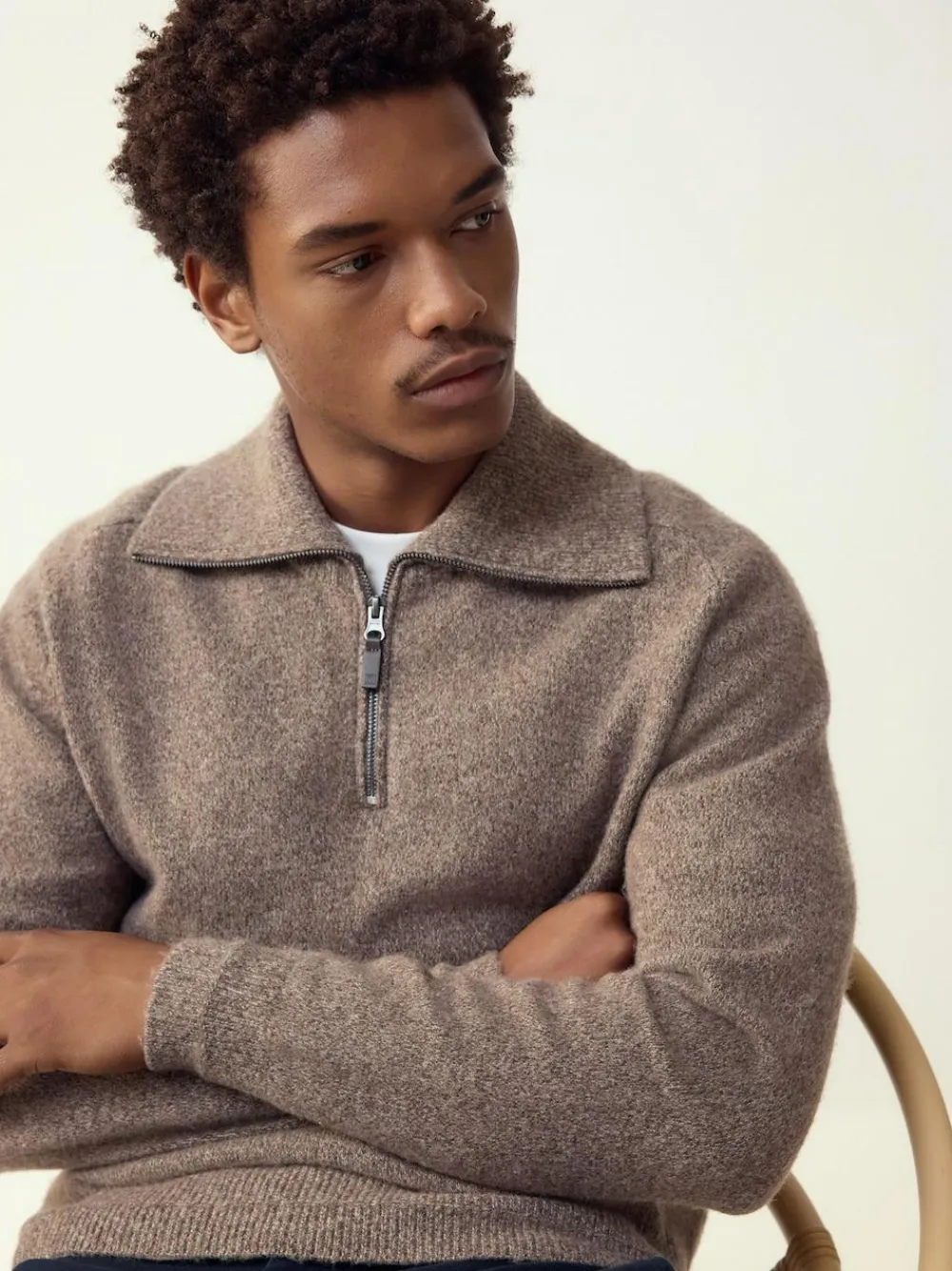 Discount Next Quarter Zip Neck Jumper with Wool Neutral