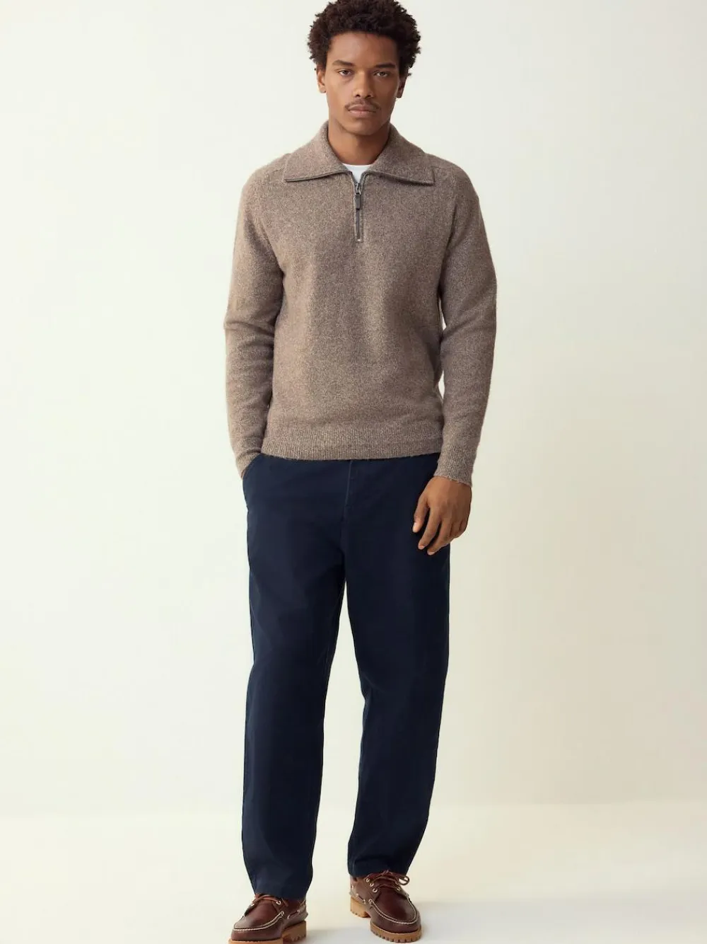 Discount Next Quarter Zip Neck Jumper with Wool Neutral