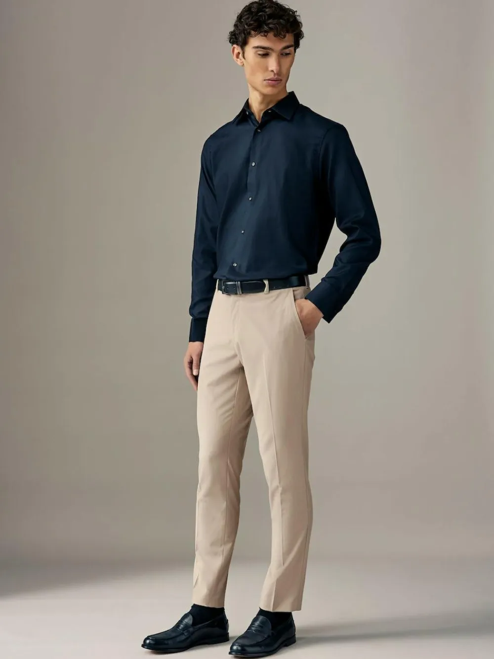 Next Neutral Slim Fit Stretch Smart Trousers