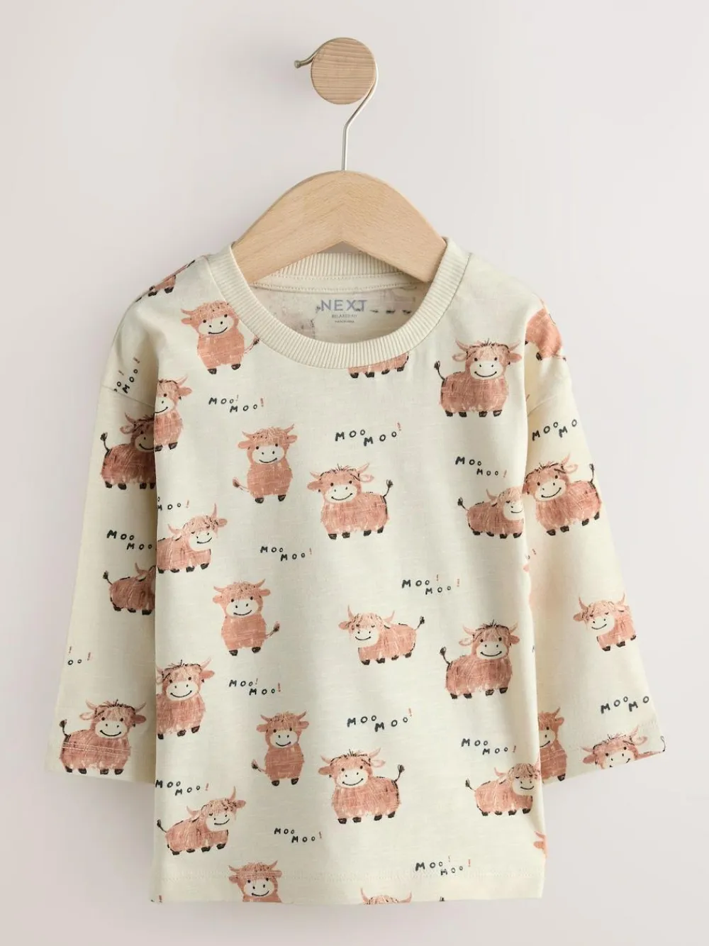 Clearance Next Long Sleeve Animal Print Character T-Shirts 3 Pack (3mths-7yrs) Neutral Tan Hamish