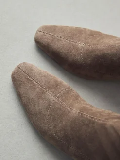 Best Next Standard/Wide Fit Chisel Toe Block Heel Sock Boots Neutral Taupe