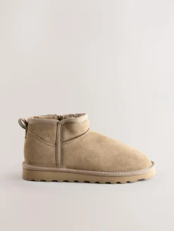 Best Next Extra Wide Fit Water Repellent Faux Fur Ankle Boots Neutral Taupe Suede