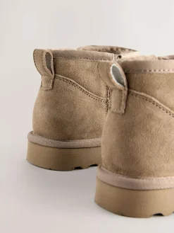 Best Next Extra Wide Fit Water Repellent Faux Fur Ankle Boots Neutral Taupe Suede