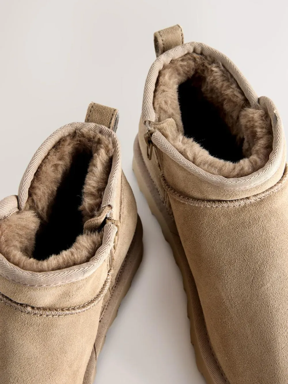 Best Next Extra Wide Fit Water Repellent Faux Fur Ankle Boots Neutral Taupe Suede