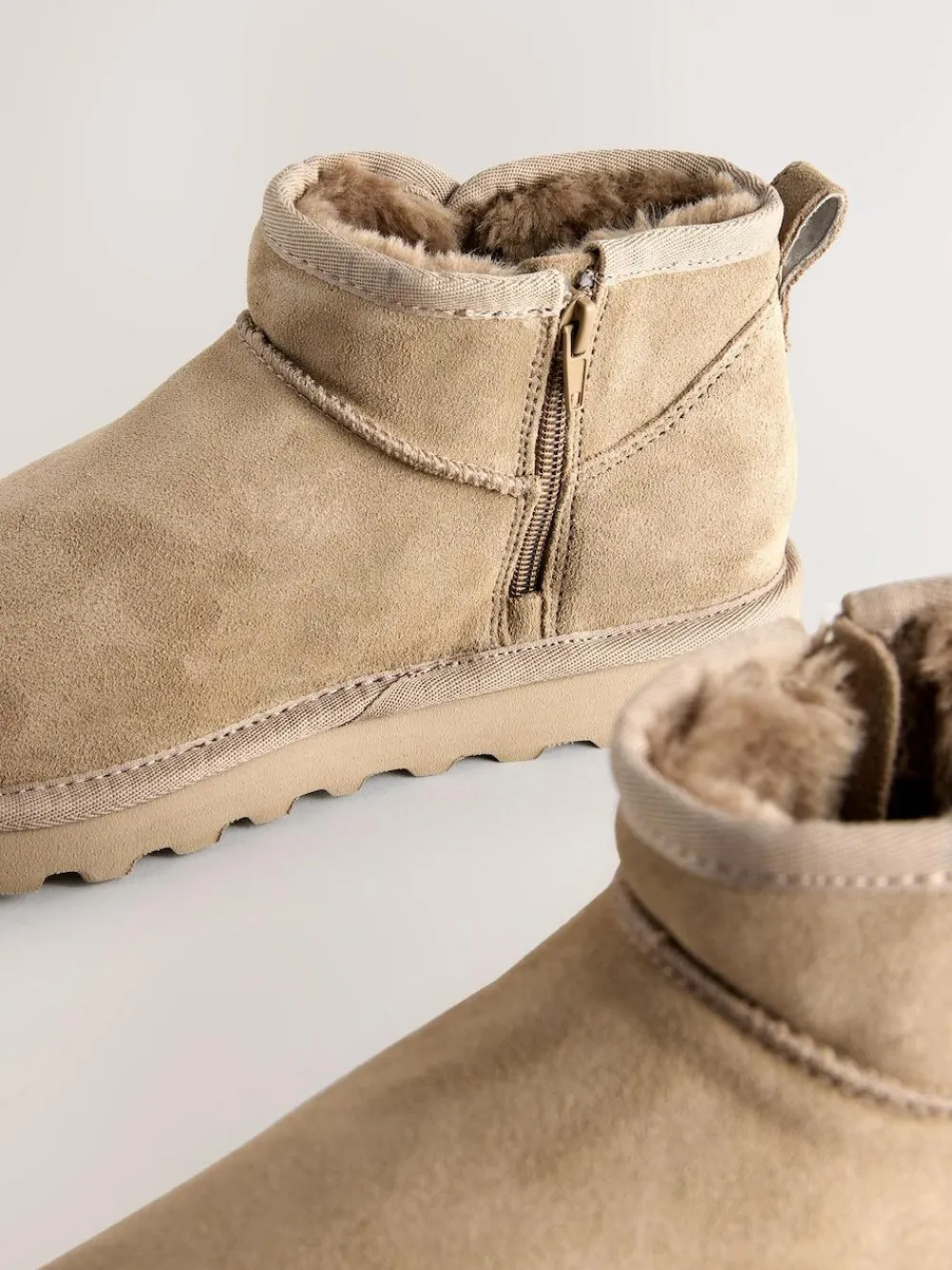 Best Next Extra Wide Fit Water Repellent Faux Fur Ankle Boots Neutral Taupe Suede