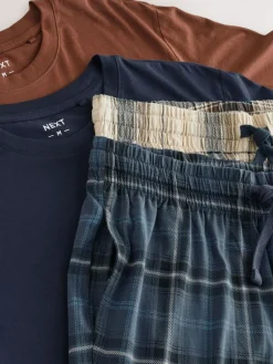 Next Neutral/Navy Check Jersey Short Sleeve Pyjamas Set 2 Pack^ Nightwear|Pyjamas