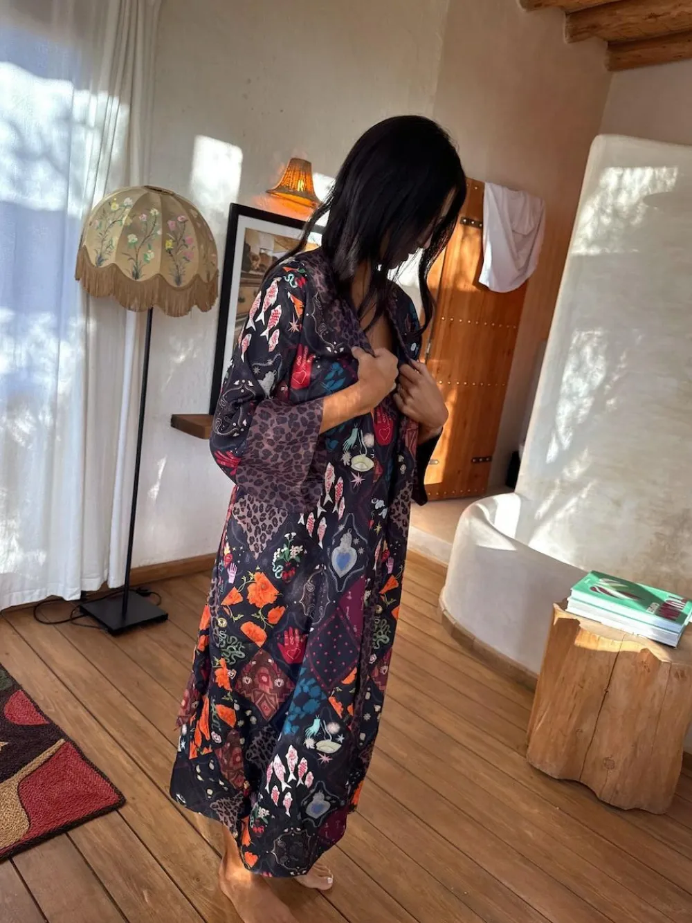 Never Fully Dressed Night Garden Satin Long Line Robe^Women Bathrobes|All Night & Lounge