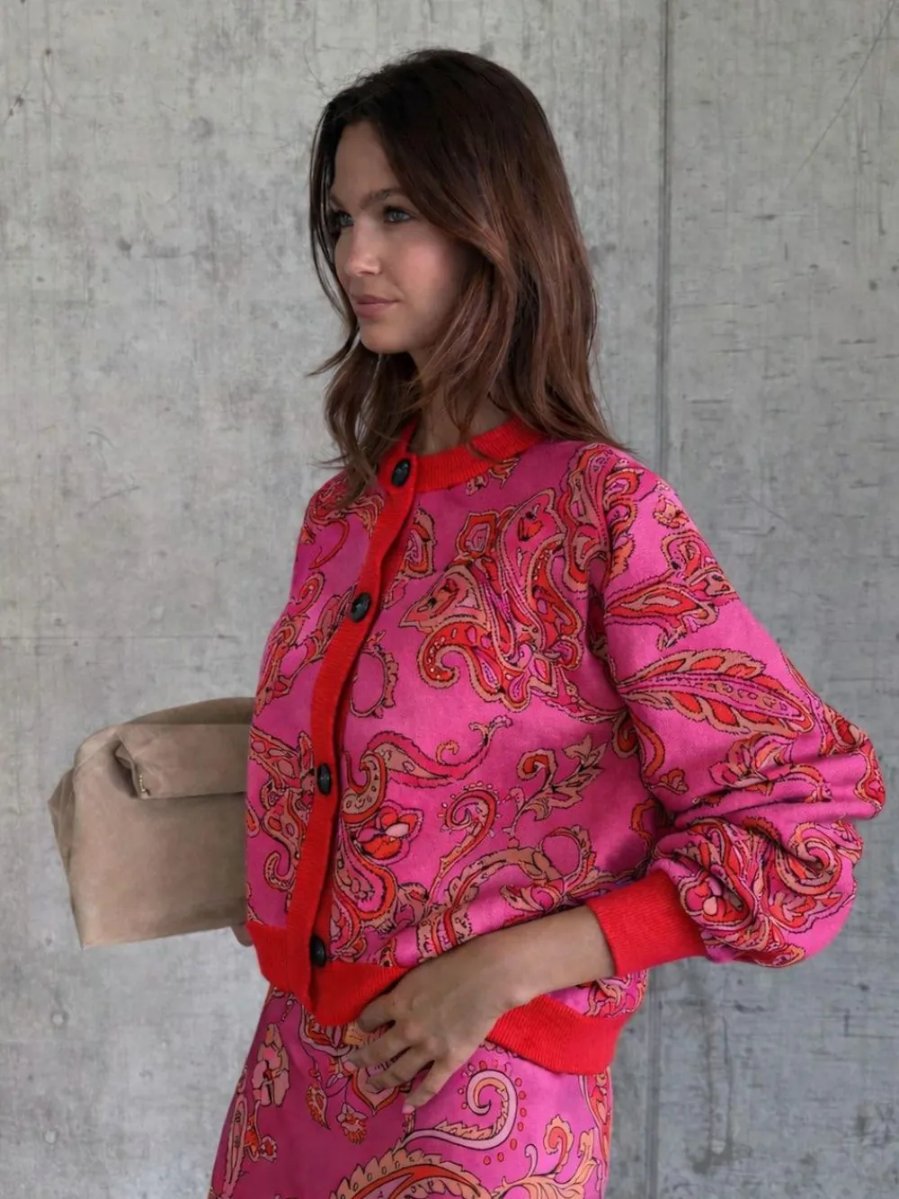 Never Fully Dressed Pink Paisley Oslo Cardigan^Women Knitwear|Knitwear