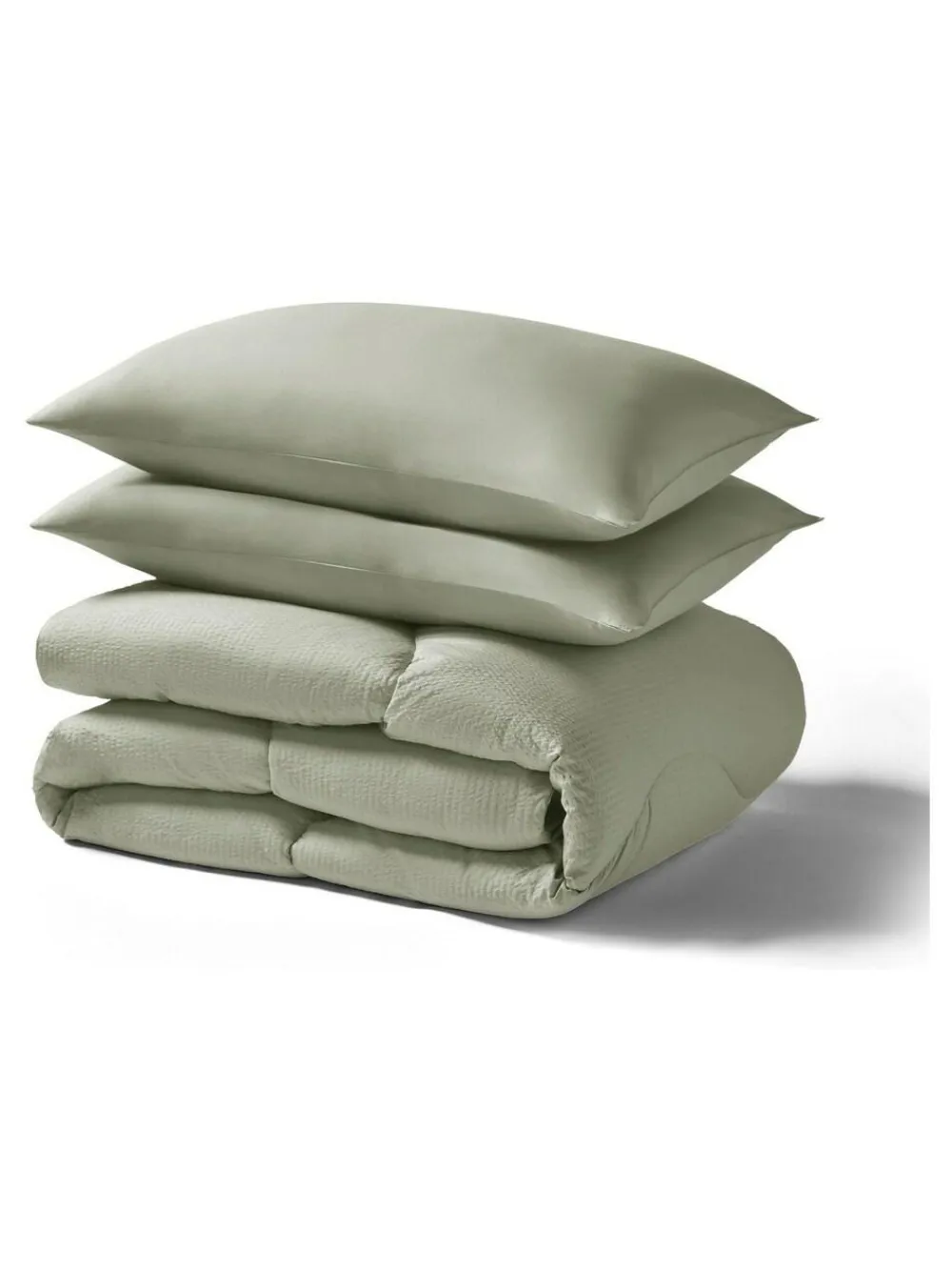Best Night Lark Green Seersucker Coverless Duvet Set