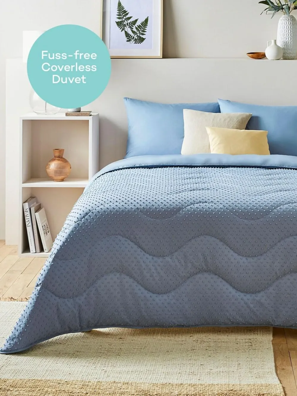Discount Night Lark Tufted Dot Coverless 4.5 Tog Duvet and Pillowcase Set Dusk Blue
