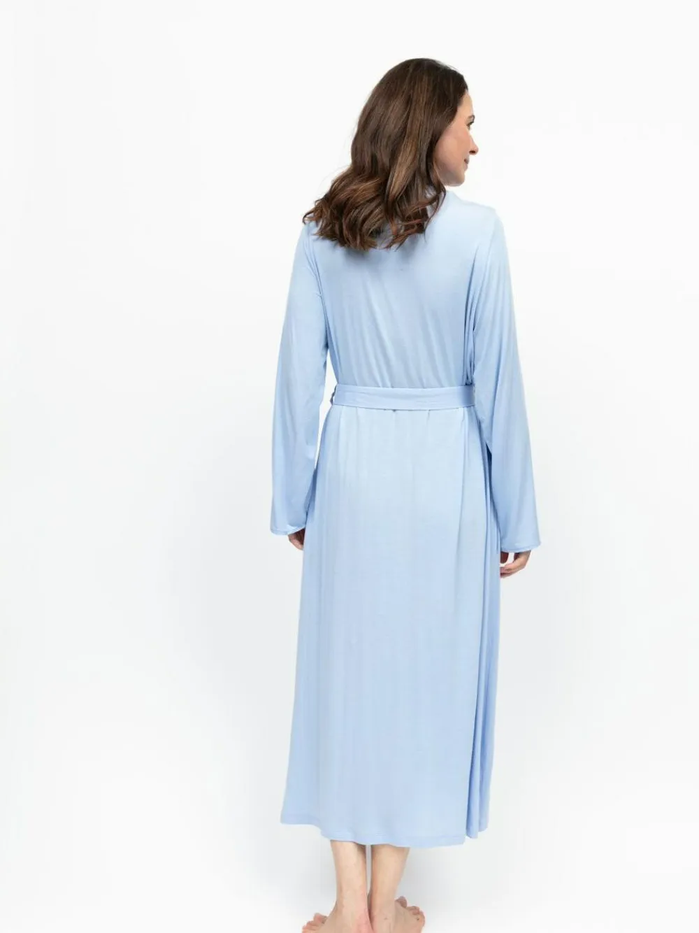 Clearance Nora Rose Blue Jersey Lace Insert Long Sleeve Dressing Gown