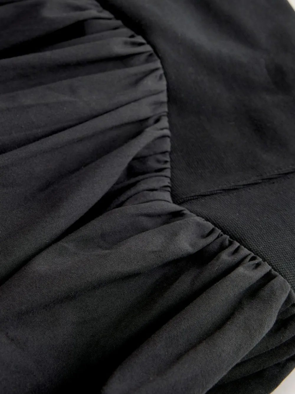 Best Nothing Ordinary Jersey Woven Mix A Line Heavyweight Cotton Midi Skirt Black
