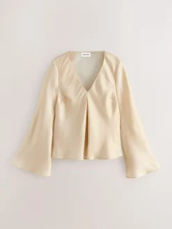 Nothing Ordinary Satin Metallic Long Sleeve Blouse^Women Tops & T-Shirts|Occasionwear