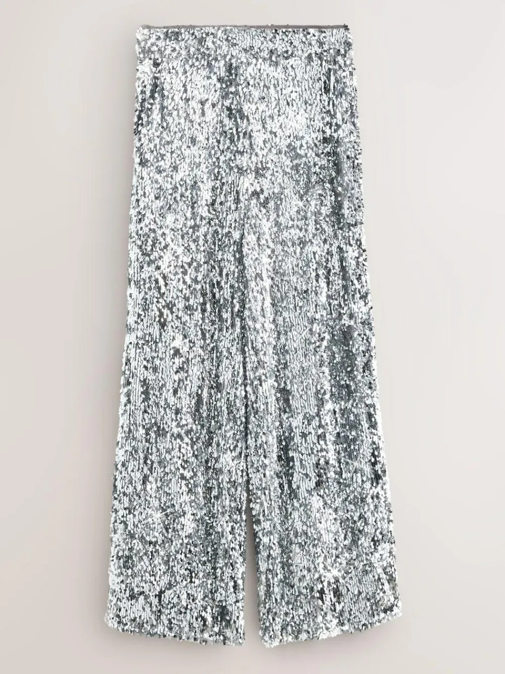 New Nothing Ordinary Silver Sequin High Waist Wide Leg Trousers