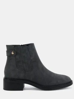 Best Novo Black Chrome Wide Fit Darlina Flat Chelsea Ankle Boots