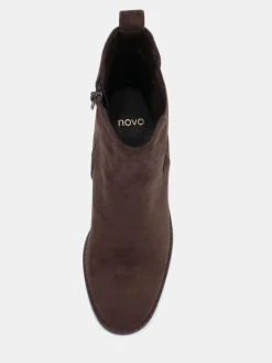 Sale Novo Wide Fit Juno Block Heel Chelsea Ankle Boots Brown