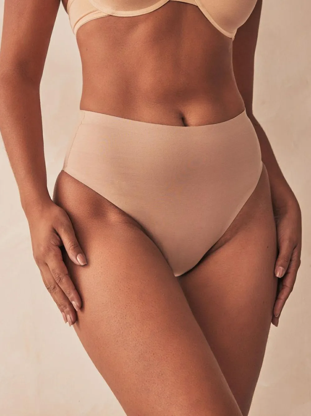 Online Next High Waist Brief Shaping Tummy Control Premium Cotton Blend Knickers Nude