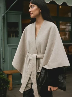 Clearance Next Wrap Front Cape Poncho Oatmeal