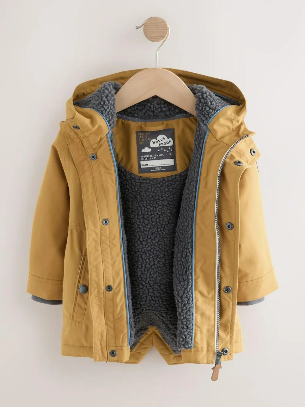 New Next Ochre Yellow Waterproof Borg Lined Parka Coat (3mths-7yrs)