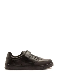 Off The Hook Black Marty Round Toe Single Strap With Lace-Up Leather School Shoes^BOY School Shoes|Boys Shoes