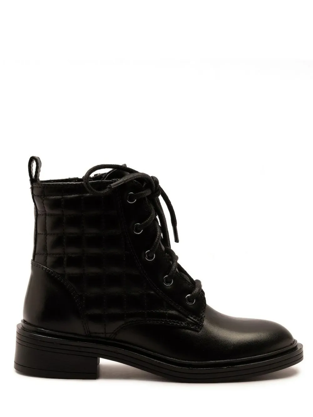 Hot Off The Hook Black Sophia Leather Quilted Ankle Lace-Up Boots