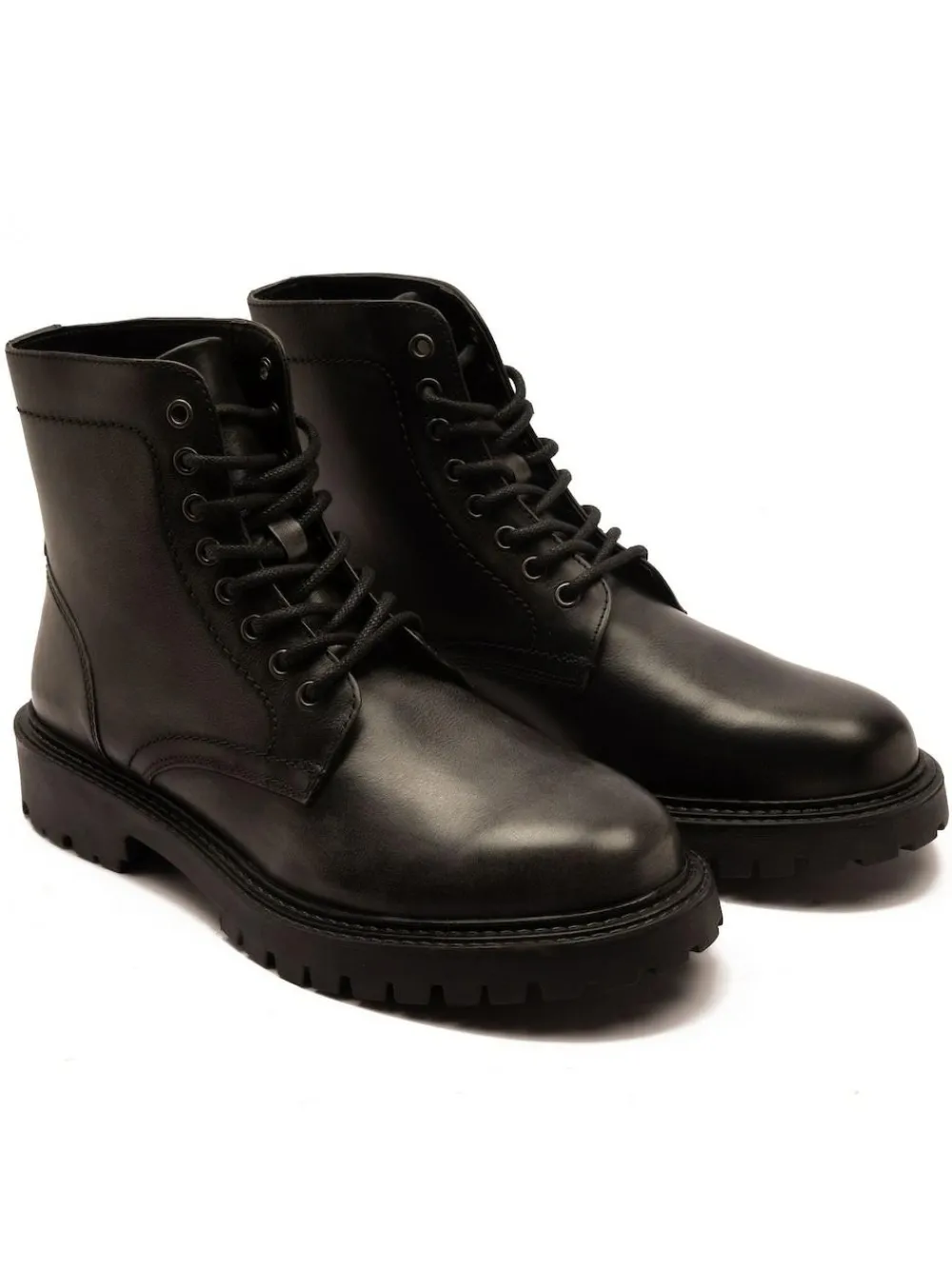 Discount Off The Hook Grey Donnie Leather Lace-Up Combat Ankle Boots