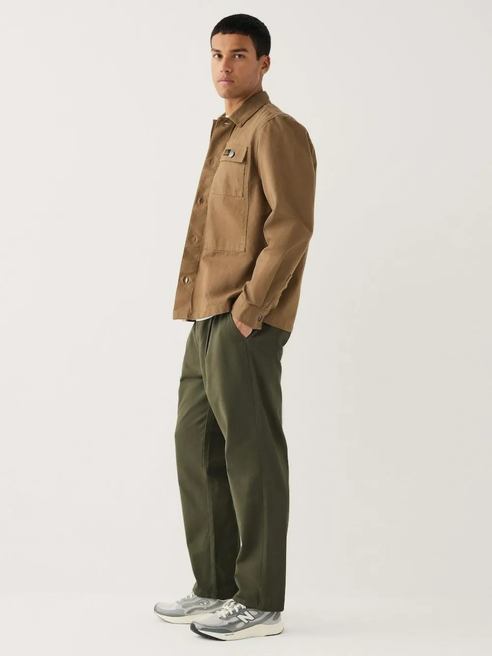 New Next Regular Tapered Fit Single Pleated Stretch Chinos Trousers Olive Green