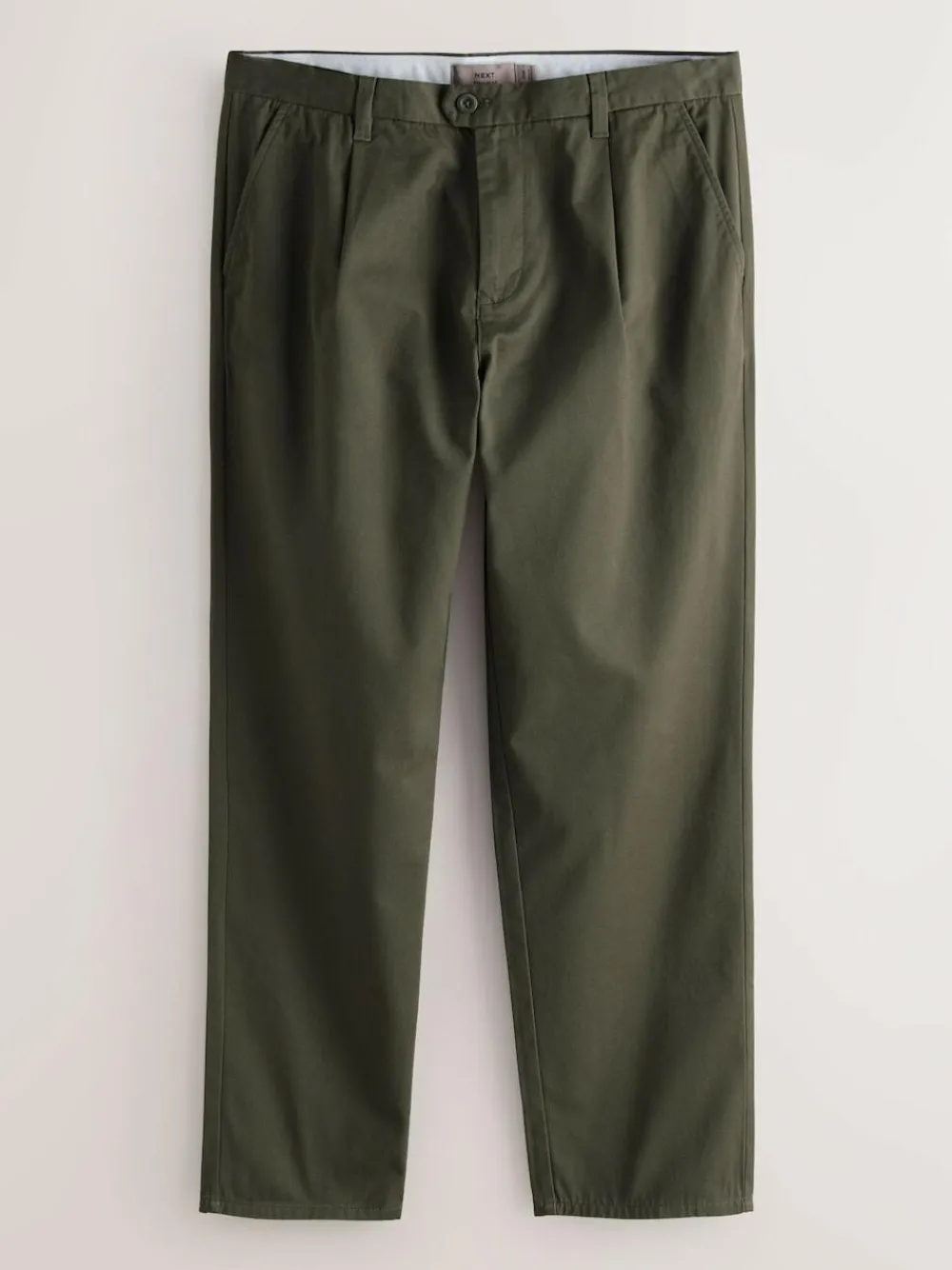 New Next Regular Tapered Fit Single Pleated Stretch Chinos Trousers Olive Green