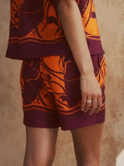Discount Next Orange/Burgundy Exotic Border Print Elasticated Waist Resort Shorts