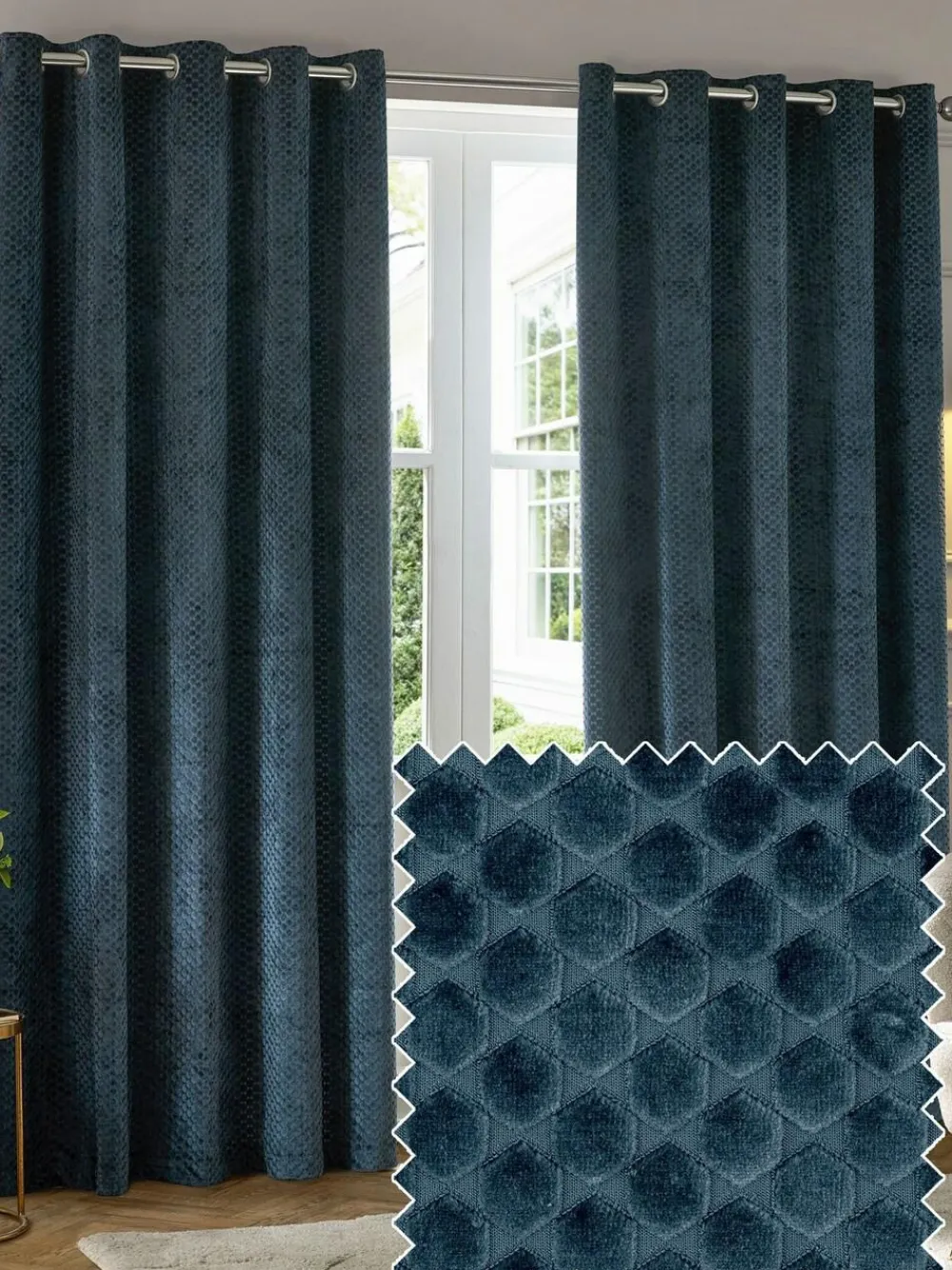 Paoletti Neptune Cut-Velvet Eyelet Curtains^ Curtains & Blinds