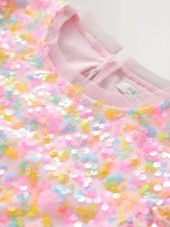 Best Next Angel Sleeve Sequin Party Dress (3-16yrs) Pastel Pink