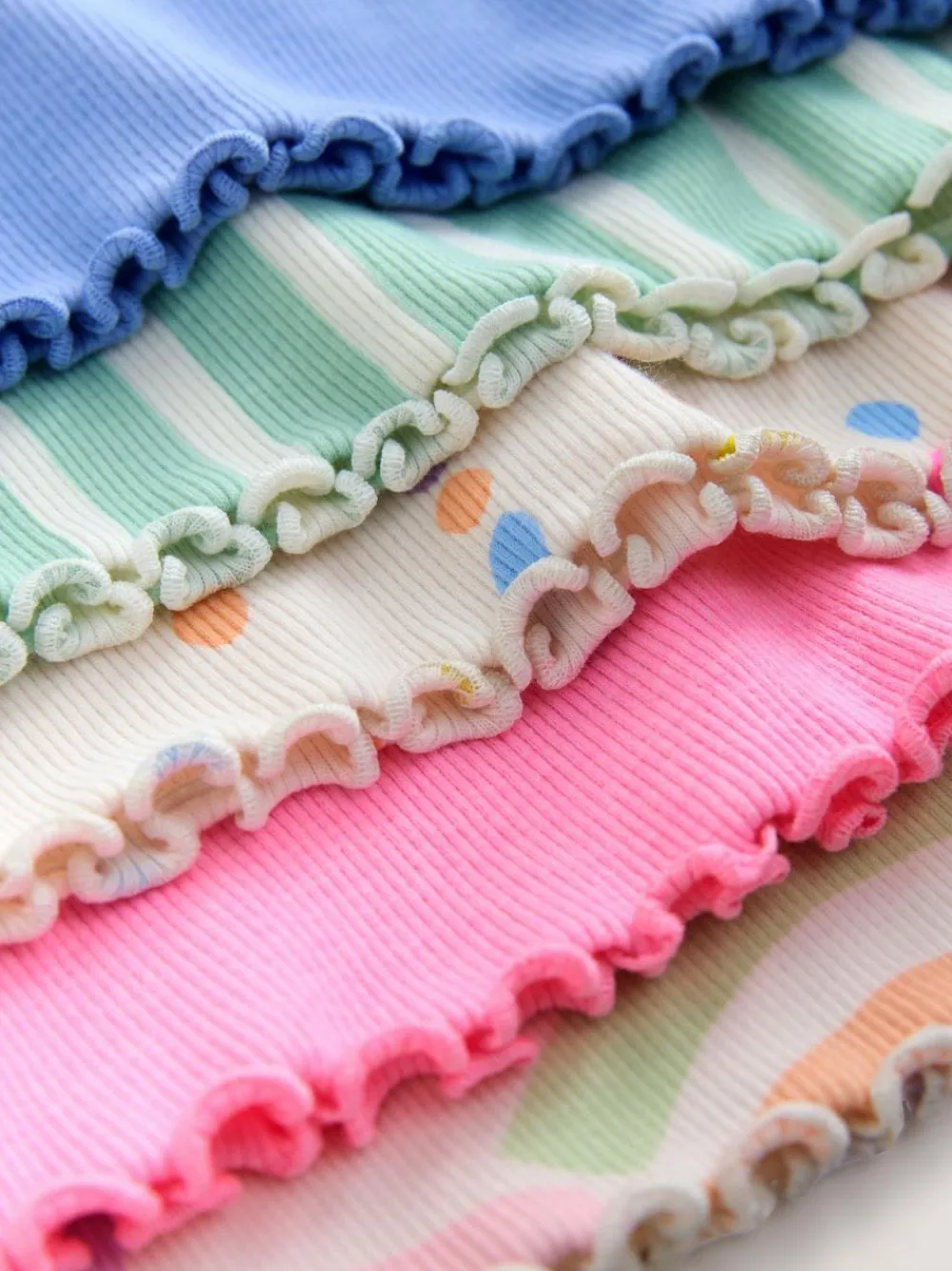 Next Pastel Rainbow Long Sleeve Rib Tops 5 Pack (3mths-7yrs)^ Baby Girls|Tops