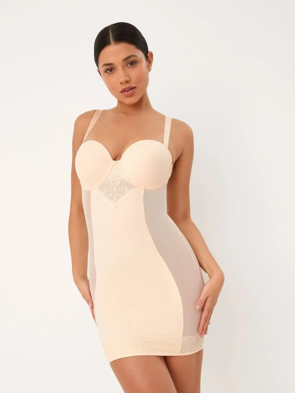 Next Pastel Rose Nude DD+ Firm Tummy Control Lightly Padded Lace Slip^Women Shapewear