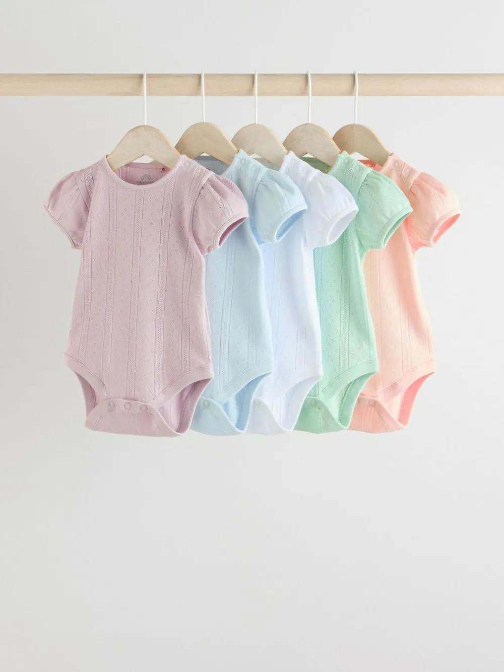 Next Pastels 5 Pack Short Sleeve Pointelle Baby Bodysuits