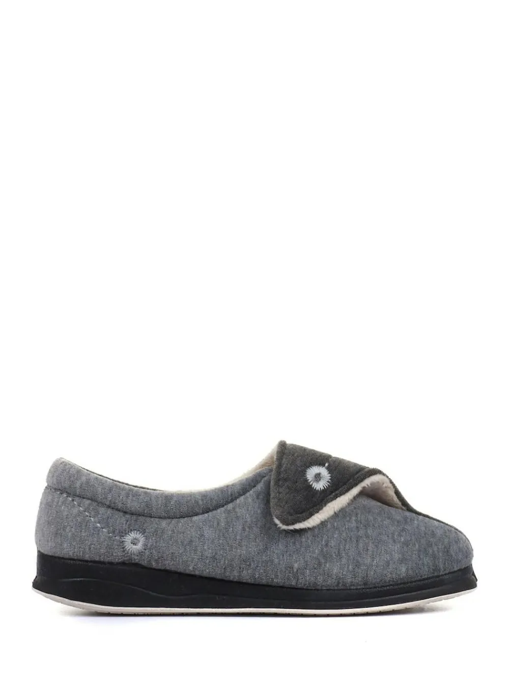 Hot Pavers Wide Fit Ladies Touch Fasten Full Slippers With Permalose Sole Grey