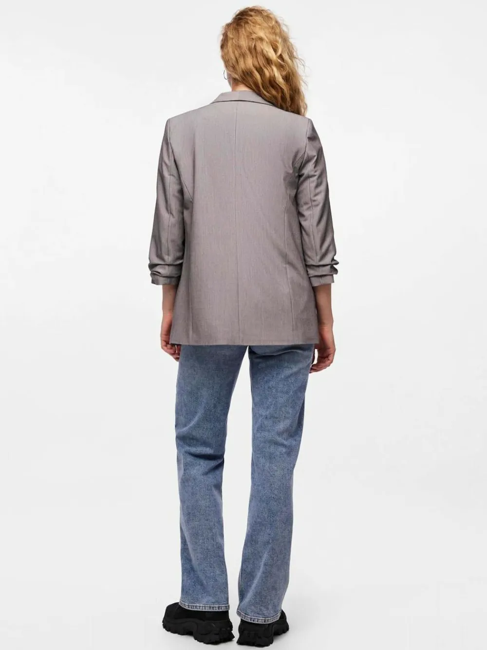 Hot PIECES Grey Ruched Sleeve Blazer