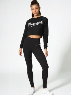 Pineapple Black Petite Womens Wide Waistband Leggings^Women Sportswear|Leggings & Sweatpants