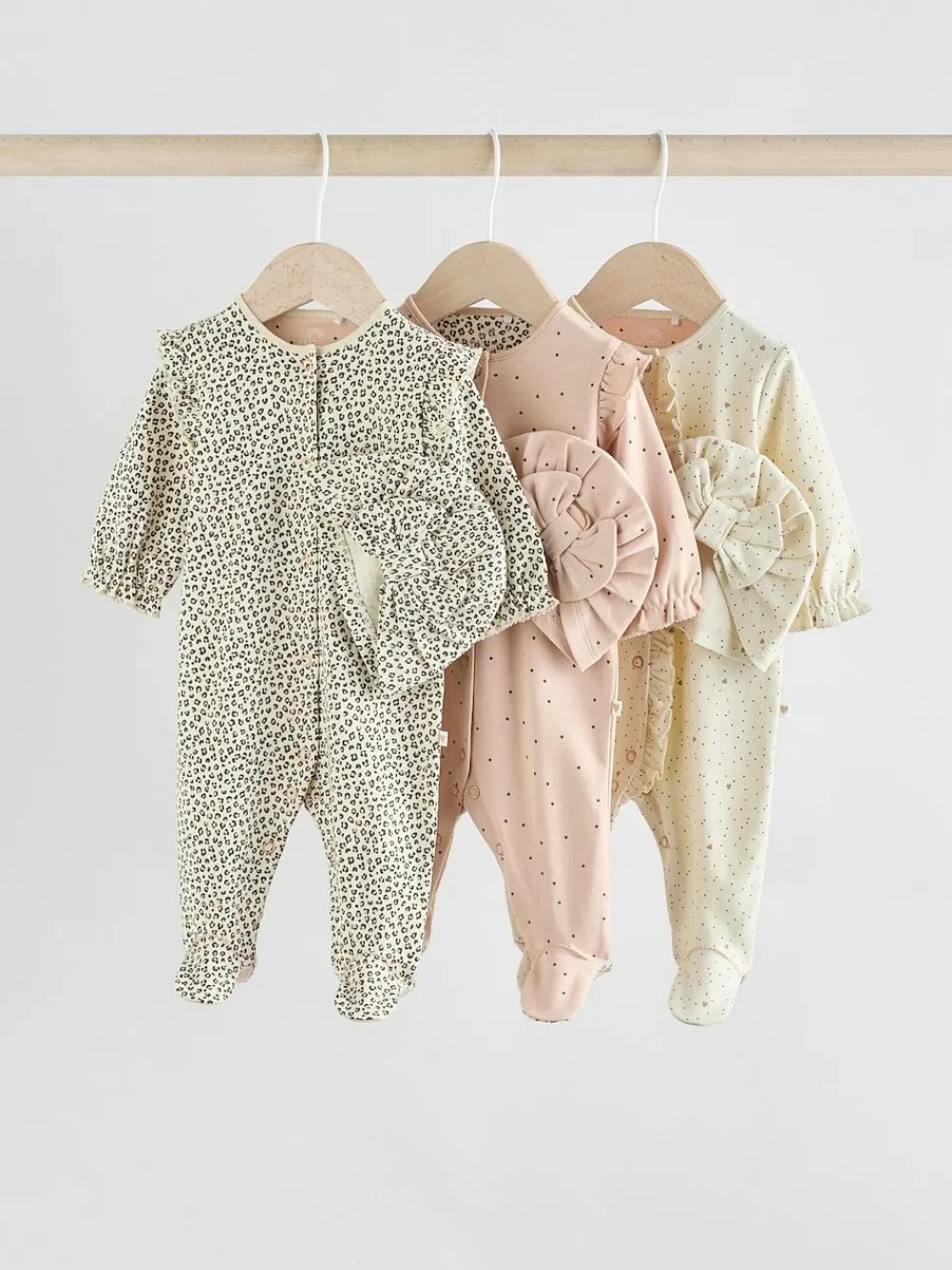 Best Next Pink 3 Pack Baby Sleepsuits with Matching Turbans (0mths-2yrs)