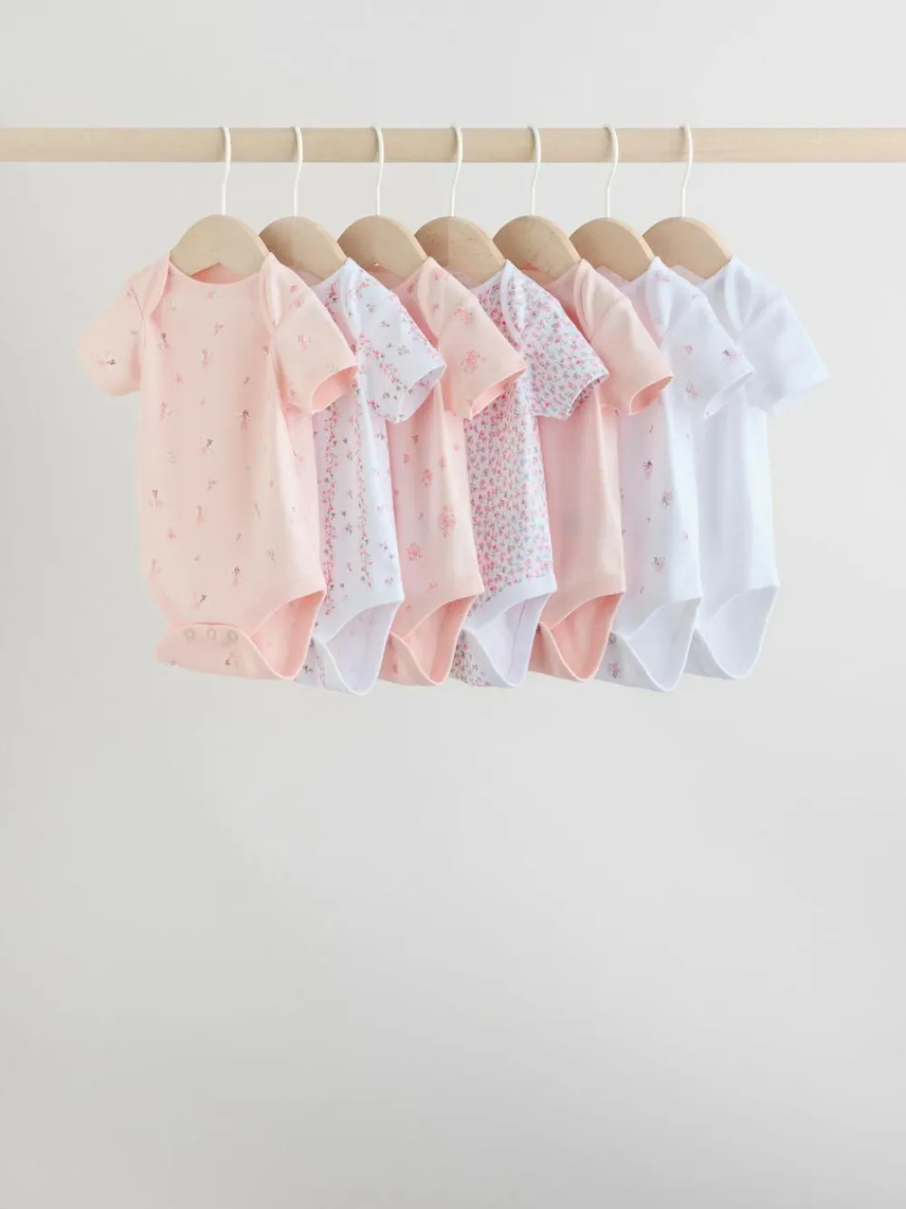 Online Next Pink 7 Pack Short Sleeve Baby Bodysuit